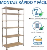 thumbnail of SimonRack Estantería Metálica, 2500x800x300 mm, 6 Alturas, Bandeja Madera, 150 kg de Punto Flexión, Galva/Madera - Maderclick
