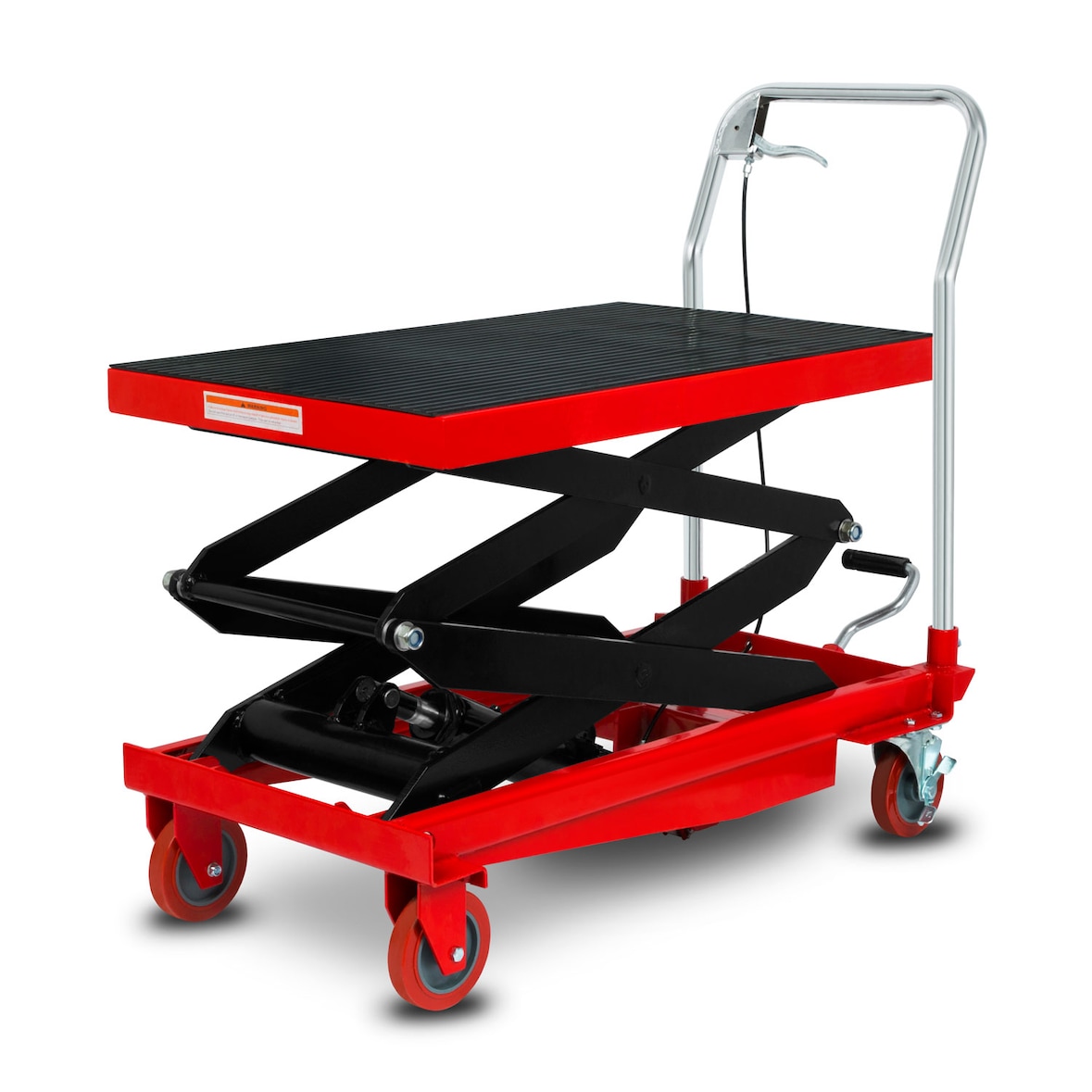 Tavolo sollevatore idraulico EBERTH 300 kg, 820x520 mm, altezza 360–1220 mm, freno, pedale, antiscivolo