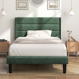 thumbnail of Merax Polsterbett Einzelbett 90x200 aus Samt & Holz & Metall mit Lattenrost & Kopfteil für Schlafzimmer Grün