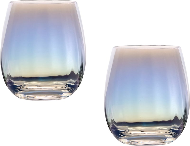 Intirilife 2x Trinkglas mit Regenbogen Schimmer und Wellenform - 380 ml Füllmenge - Wasser Saft Glas Spülmaschinenfest Kristallglas stoßfest