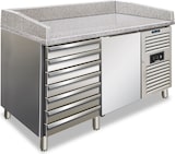 thumbnail of Edelstahl-Pizzatheke mit 1 Tür und 7 Schubladen. Granit-Arbeitsplatte. Temp. +2°/+8 °C. Automatische Abtauung. Maße 151,5x80x100 cm. PZF01C