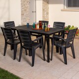 thumbnail of Ensemble table et 6 chaises de jardin, table rectangulaire avec structure en acier et chaises en résine avec accoudoirs, empilables –Thomas+Anita/Noir