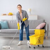 thumbnail of Reinigungswagen mit Eimerpresse 55x37x65 cm Gelb 36 Liter Eimer Untenpresse Mopphalterung ergonomischer Griff vier Rollen belastbar