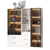 thumbnail of Merax LED Vitrinenschrank 140×40×160 cm, Glasvitrine & Bücherregal, Multifunktionsschrank mit Schubladen, staubdichte Vitrine mit Beleuchtung, weiß
