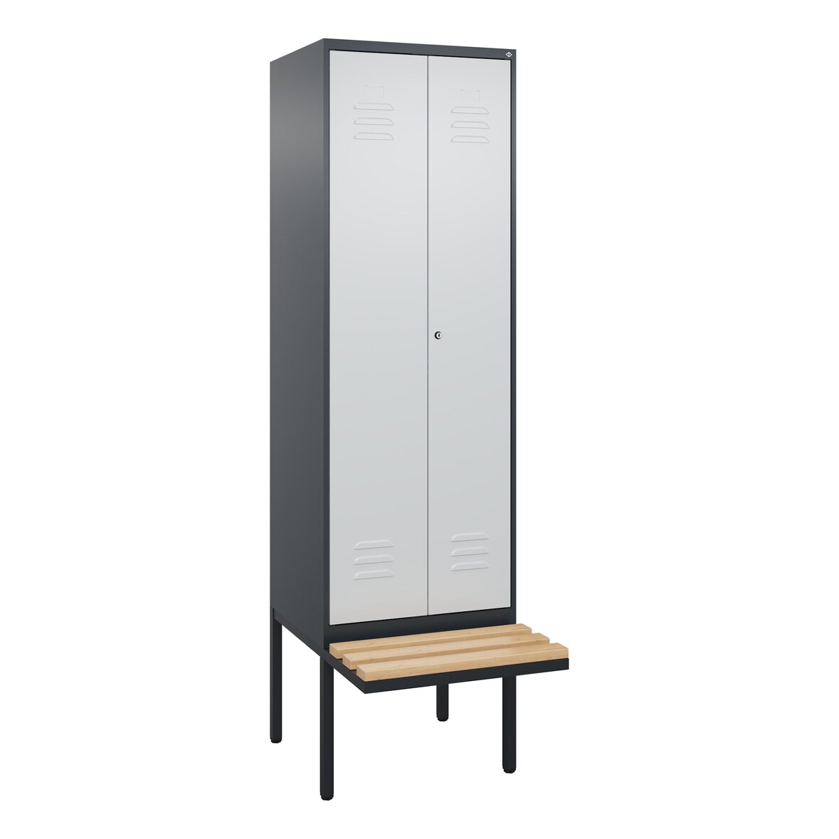 C+P Doppel-Spind Classic PLUS, schwebender Sitzbank aus Buche 2 Abteile, HxBxT 212x60x82cm, Zylinderschloss, Anthrazit/Hellgrau von PROREGAL