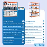 thumbnail of SimonRack Industrieregal, 2000x1800x450 mm, 400 kg am Biegepunkt, 4 Holzböden, Garagenregal, Blau/Orange/Holz- Ecoforte
