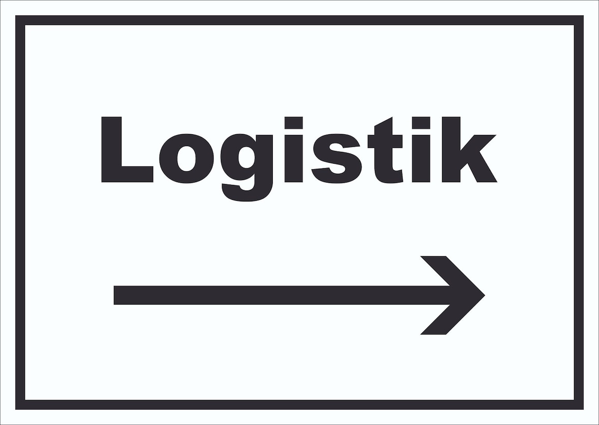 Logistik Schild mit Text und Richtungspfeil rechts Transport Versand waagerecht A2 Rückseite selbstklebend