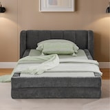 thumbnail of Einzelbett 90x200 cm Polsterbett mit Chenillebezug, ergonomischem Kopfteil und stabiler, geräuscharmer Konstruktion, Dunkelgrau