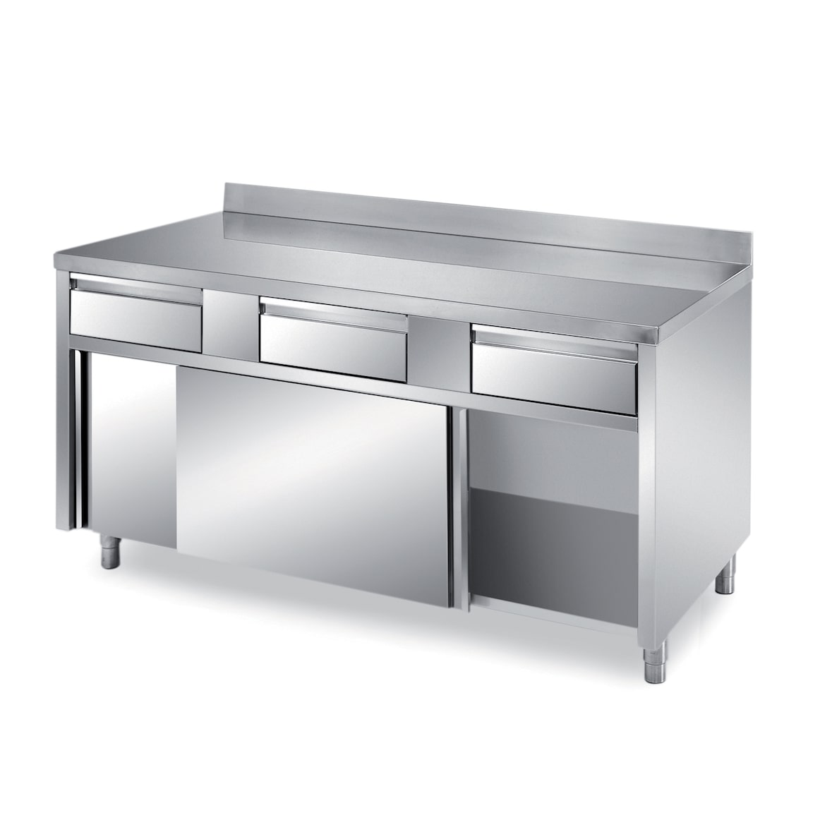 L2G Meuble bas adossée 2 portes coulissantes inox 85 x 200 x 70 cm L2G