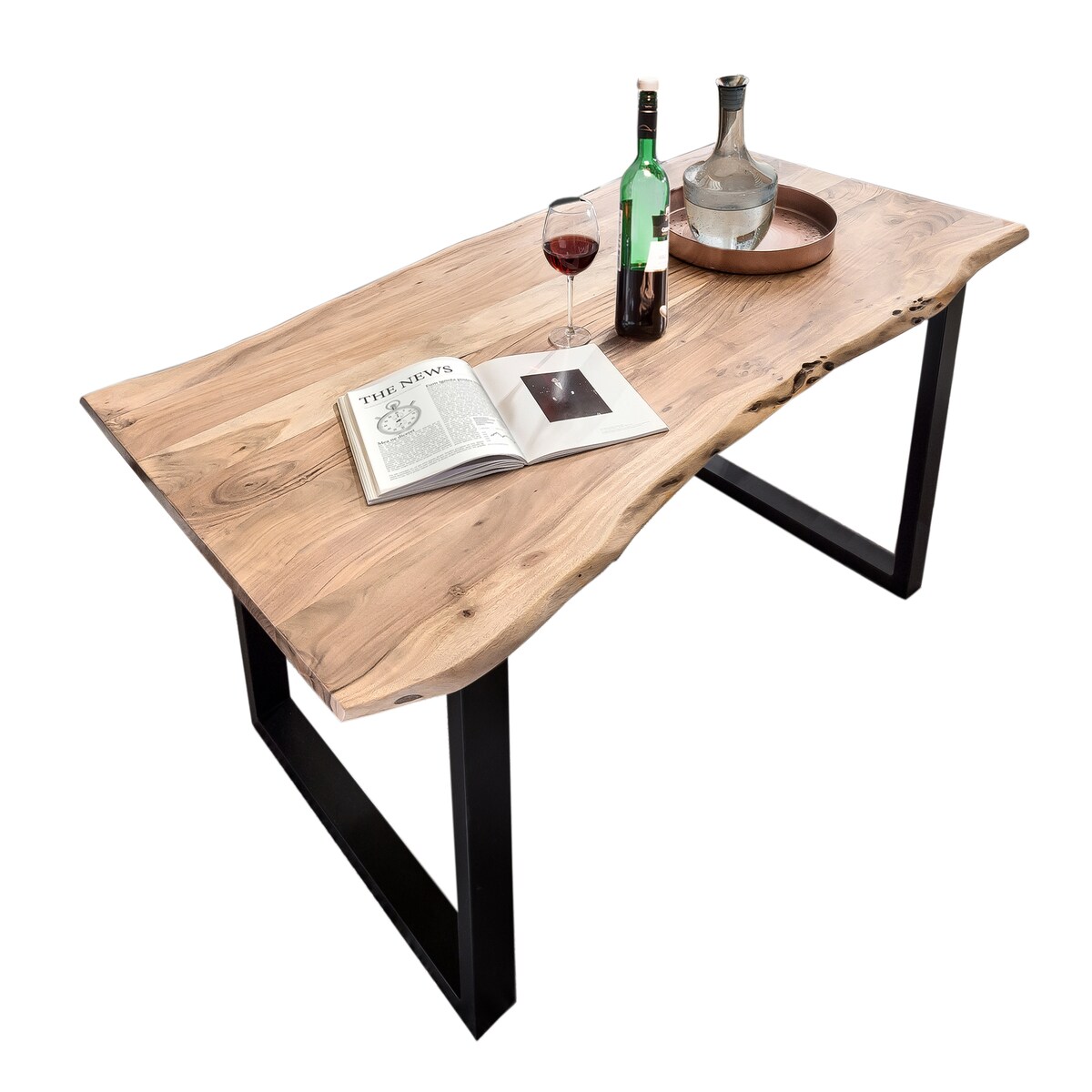 SIT Möbel Baumkante-Tisch 200 cm | Platte Akazie natur 56 mm | Kufengestell Metall schwarz | B 200 x T 100 x H 78 cm | 15114-11 | Serie TABLES & CO