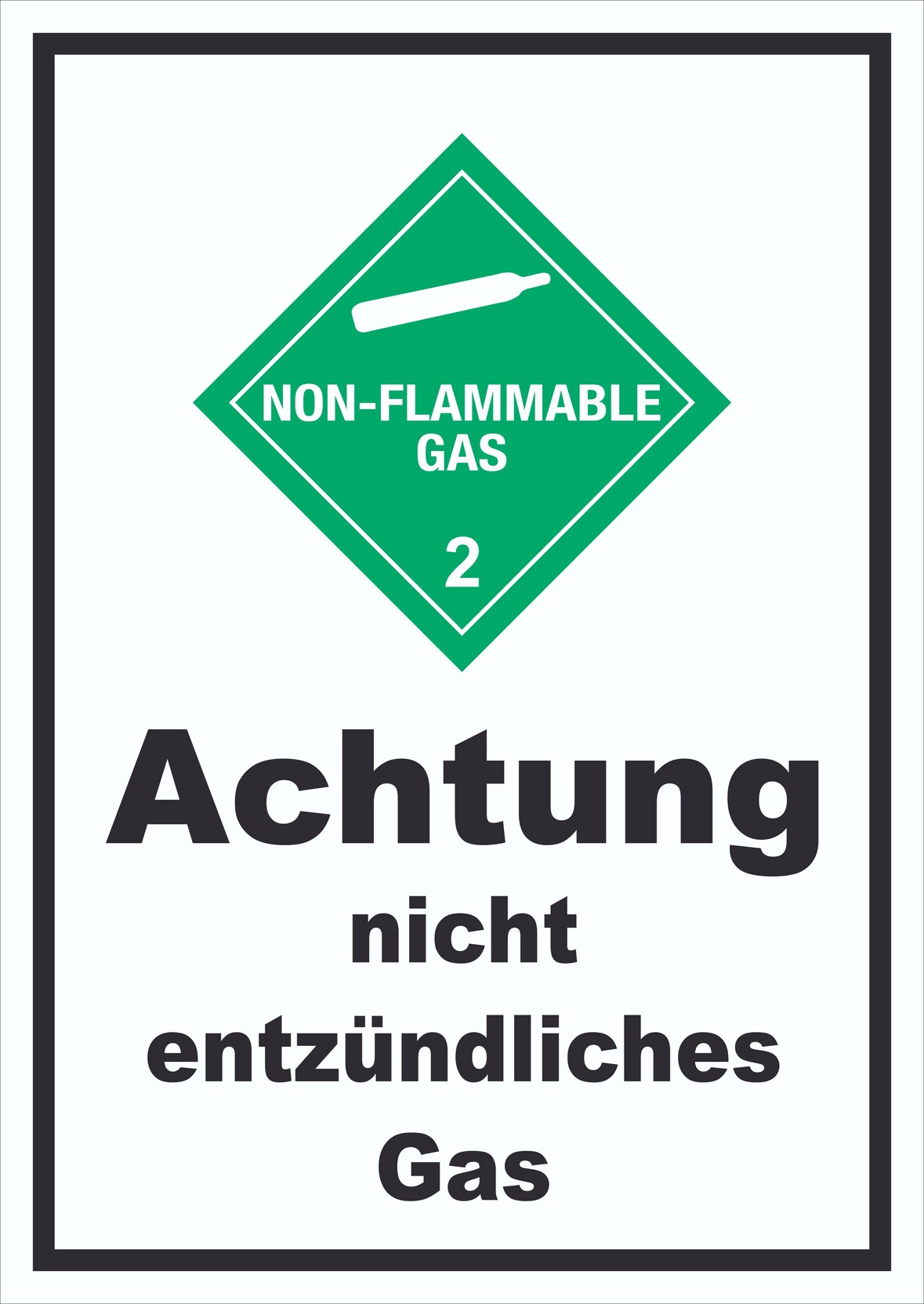 Schild nicht entzündliches Gas non-flammable hochkant A2 Rückseite selbstklebend