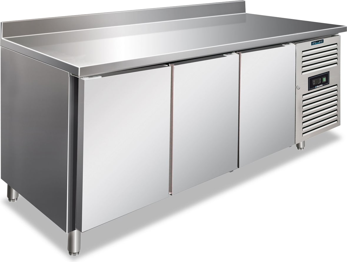 KLIMAITALIA Edelst.-Kühltisch 3 Türen, tropischer Klasse-B-Rückwand automatischem Auftauen, T° -2°C/+8°C. Dim. LxWxH 179,5x70x96 cm. CXF3200T