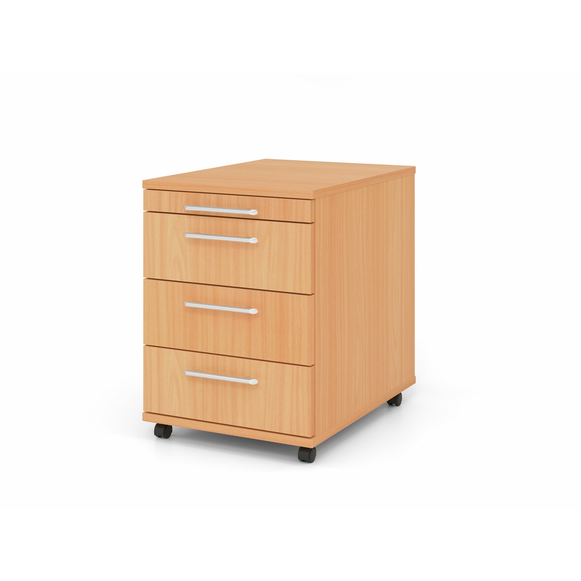 PROREGAL Rollcontainer Karri | Buche | HxBxT 59x42,8x58cm | Relinggriff | 3 Schübe | Kugelführung, Teilauszug