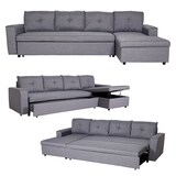 thumbnail of Ecksofa mit Bettkasten HWC-L16, Couch Sofa L-Form, Liegefläche links/rechts Nosagfederung Stoff/Textil 290cm ~ grau