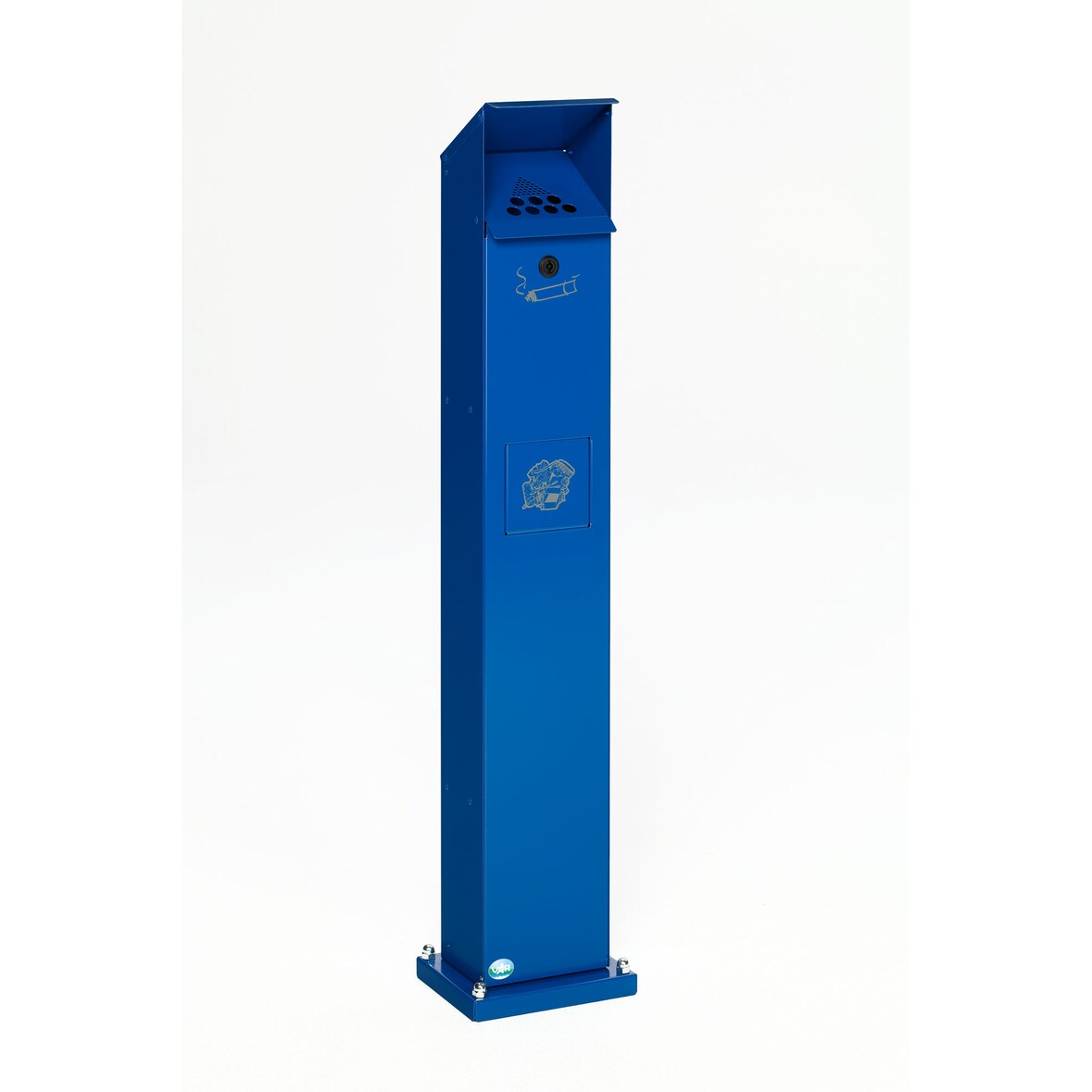 PROREGAL Kombiascher Standsäule für Außenbereich | HxBxT 115x18x15cm | Verzinkter Stahl | Blau | Mülleimer Aschenbecher Abfalleimer