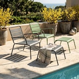 thumbnail of Lot 2 fauteuils relax avec repose-pieds métal gris et vert cactus