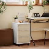 thumbnail of Cajonera de oficina mueble archivador con ruedas 3 cajones cerradura y 2 llaves para estudio salón 40x40x63,5 cm blanco y roble