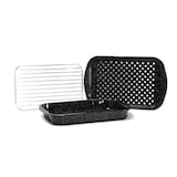 thumbnail of Graniteware - Set de 3 pièces : Plat à four, plateau perforé et grille - Acier émaillé et inox