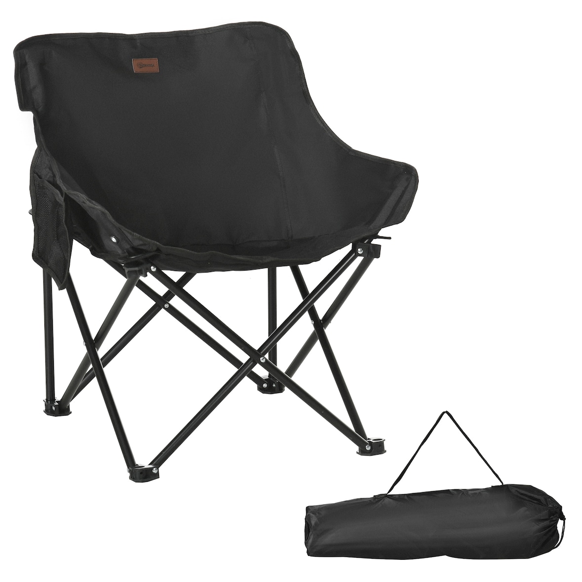 Campingstuhl faltbar Schwarz 61x54x66 cm mit Seitentasche Tragetasche Stahlgestell wetterfester Sitz aus Polyester für Outdoor und Garten
