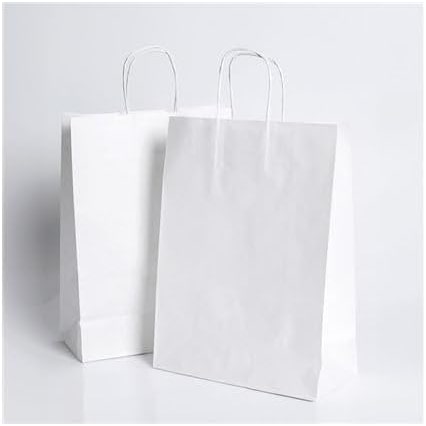 100 Weiße Papiertüten mit Henkeln 25x10x32cm - Tasche für Einkäufe, Geschenke, Hochzeiten