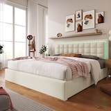 thumbnail of Merax LED Doppelbett 140x200 Polsterbett aus Kunstleder mit Lattenrost & Hydraulische Stauraum Weiß