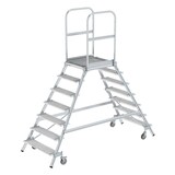 thumbnail of PROREGAL Podesttreppe beidseitig begehbar mit Federrollen | Stahl-Gitterrost | 7 Stufen | Rutschsichere Leiterschuhe