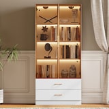 thumbnail of Badezimmerschrank 75x34x170 cm Weiß mit 2 großen Schubladen, 2 Glastüren und Lichtleiste für Badezimmer und Wohnräume