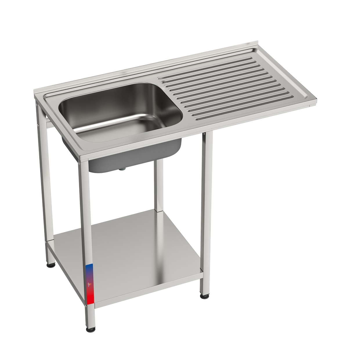 Gasfrit – Évier sous comptoir avec 1 bac et 1 égouttoir, industriel, en acier inoxydable, avec emplacement pour lave-verres, 1000 x 500 x 850 mm.