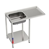thumbnail of Gasfrit – Évier sous comptoir avec 1 bac et 1 égouttoir, industriel, en acier inoxydable, avec emplacement pour lave-verres, 1000 x 500 x 850 mm.