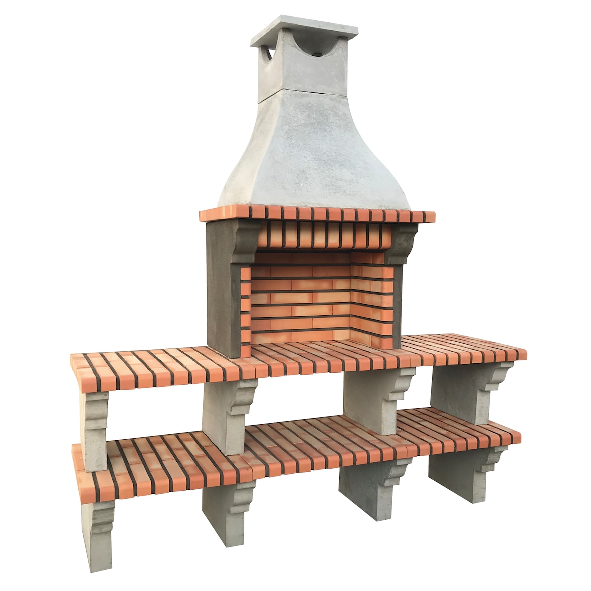 BARBECUE PETRA - Barbecue avec 4 bancs en brique et ciment réfractaire - 206x57x240cm