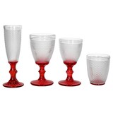 thumbnail of 24tlg Rubin Gläserset rot Glas gepunktet Wasser-Becher Wein-Kelche Sekt-Flöte