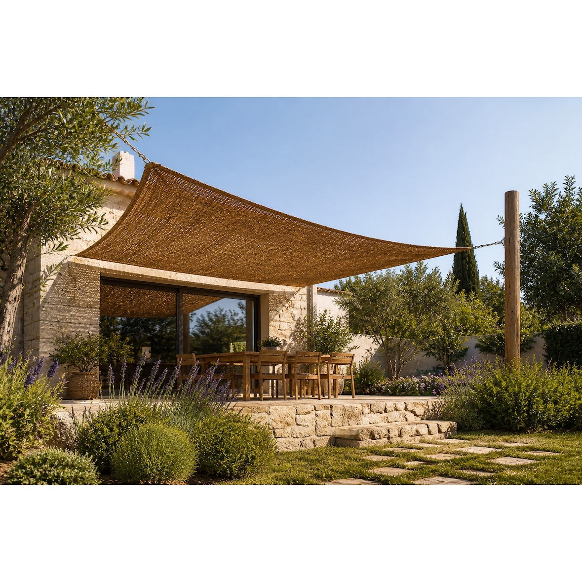 Toldo vela coco natural 4x3 m 60% ocultación para jardín terraza pérgola