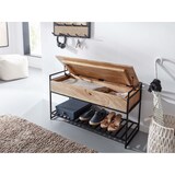 thumbnail of Sitzbank mit Stauraum 90x52x38 cm Mango Massivholz / Metall Flurbank Braun, Schuhbank mit Sitzfläche Klein, Schmale Garderobenbank mit