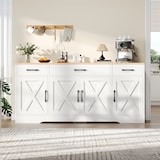 thumbnail of Sideboard 160x37x75 cm Weiß mit 3 Schubladen, 4 Türen, skandinavischer Stil, MDF mit rohholzfarbener Platte, modernes TV-Möbel, flexible Aufbewahrung