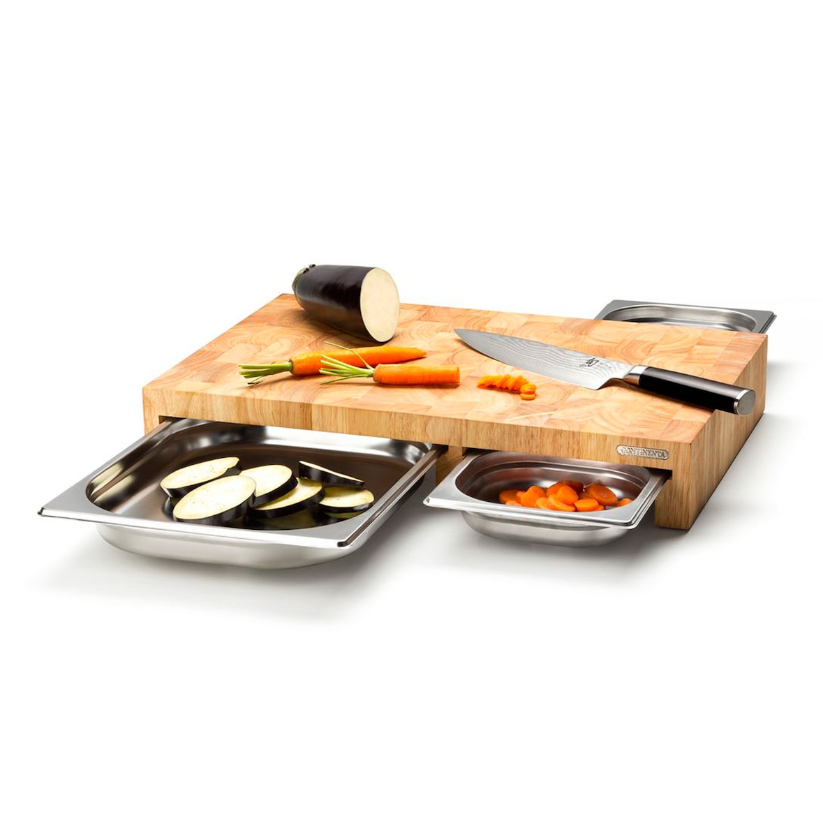 Arbeitsstation mit 3 GN Schubladen - Gummibaumholz - 50 x 32,5 x 8,5cm