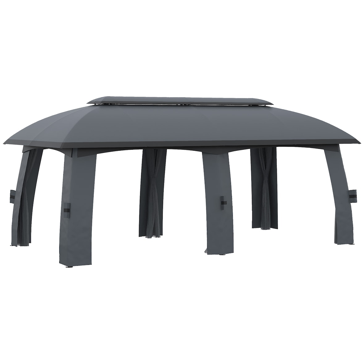 Outsunny cenador de jardín 3x6m gazebo exterior con doble techo 6 cortinas mosquiteras con cremallera y marco de metal para fiestas evento gris