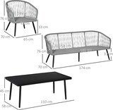 thumbnail of Outsunny Conjunto de Muebles de Ratán para Jardín 4 Piezas Mesa de Café de Aluminio Sofá de 3 Plazas y 2 Sillones con Cojines para Terraza Exterior
