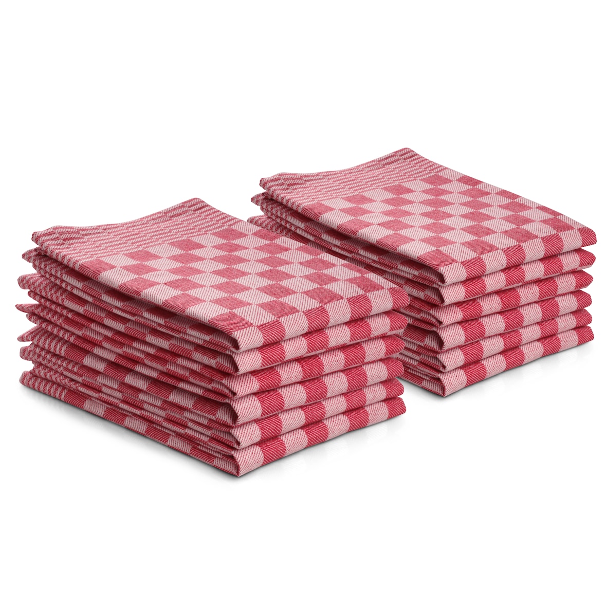 DoubleDry Theedoeken 12 st - 100% katoen - blokpatroon - geblokt - horeca ruit - rood