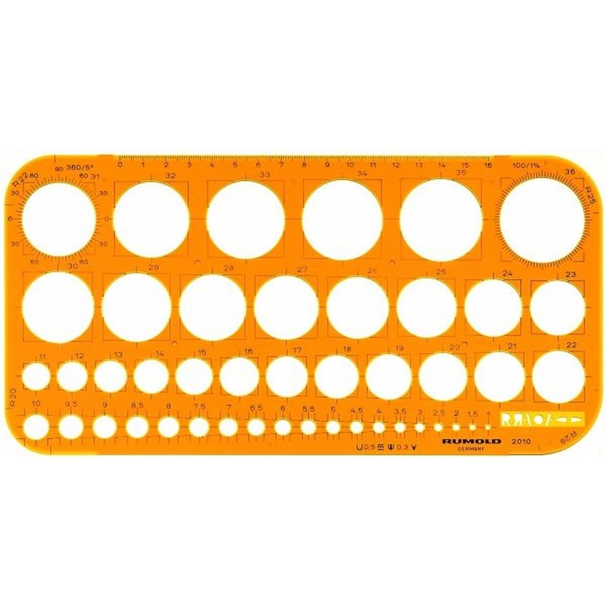 Kreisschablone 1-36mm Kunststoff orange/transparent Packung mit 10 Stück