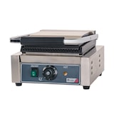 thumbnail of Romux® Piastra Panini Elettrica da 30 cm Singola da Banco in Acciaio Inox con Doppia Superficie Rigata in Ghisa | Grill a Contatto 300° - 1800 W