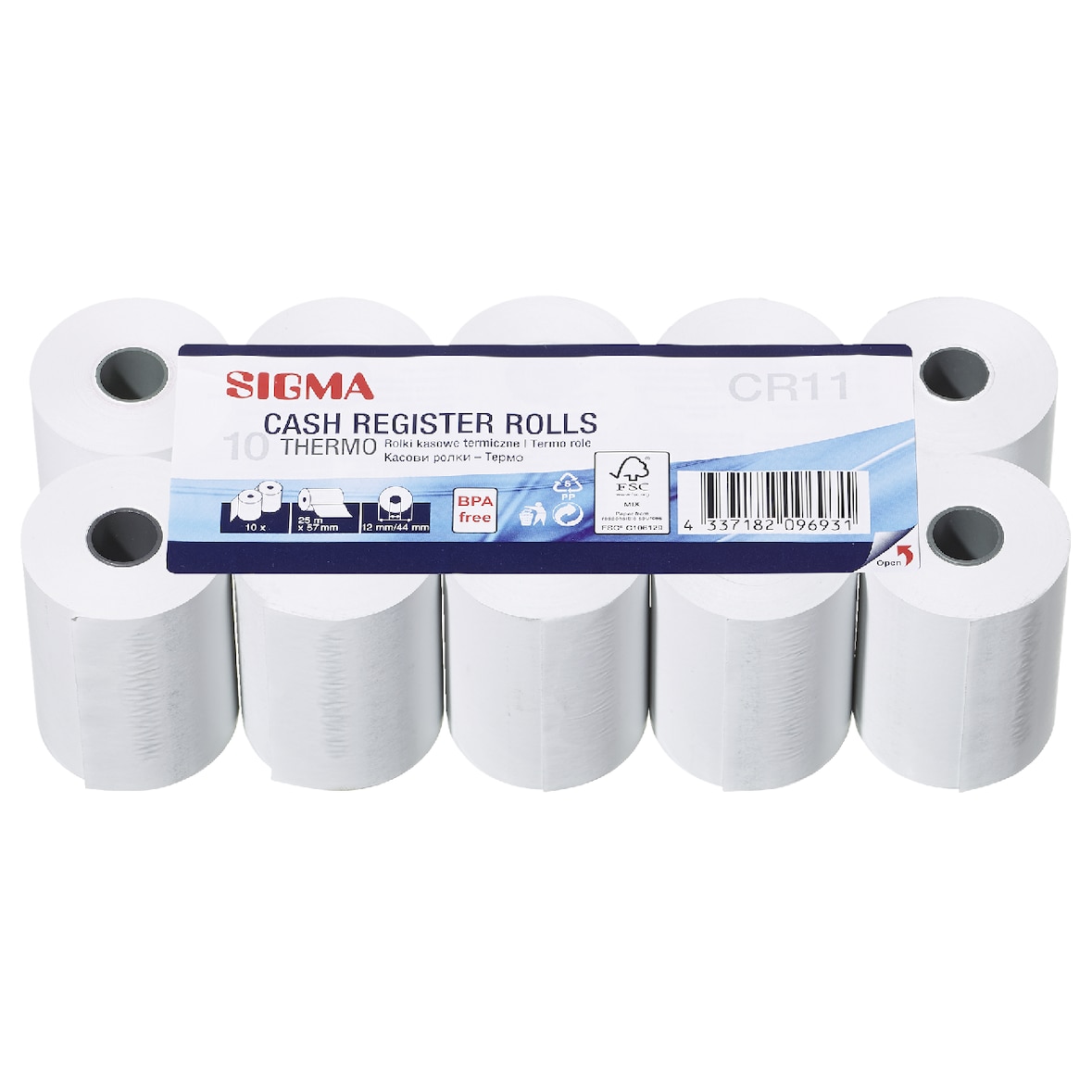 SIGMA Rotoli termici per registratori di cassa CR11, 57 mm x 25 m, 10 unità