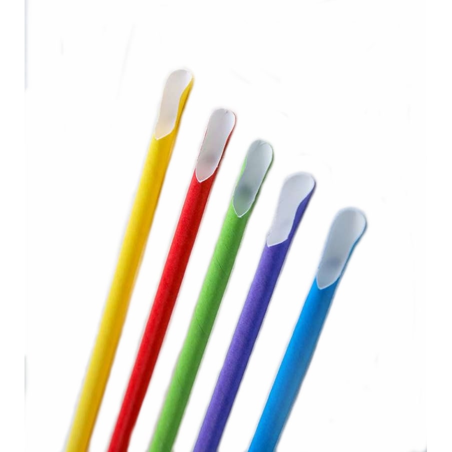 1000x Papier-Trinkhalme mit Löffel,  bunt 200*8mm