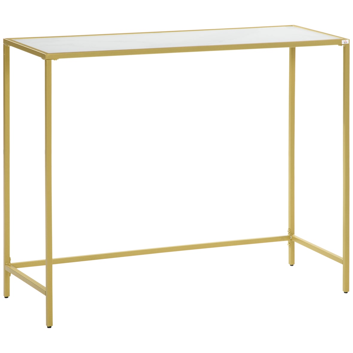 HOMCOM Mesa Consola com Vidro e Estrutura de Aço 100,5x35x80cm Branco e Dourado