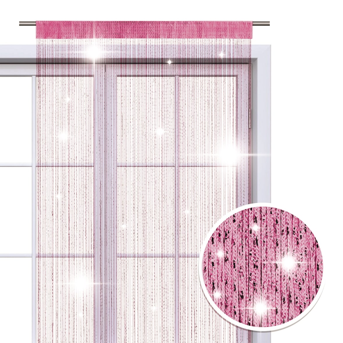 Faden-Vorhang Glitzer-Vorhang 90x245 - pink-silber glänzender Deko Schal OEKO-TEX transparent halbtransparent Weihnachten