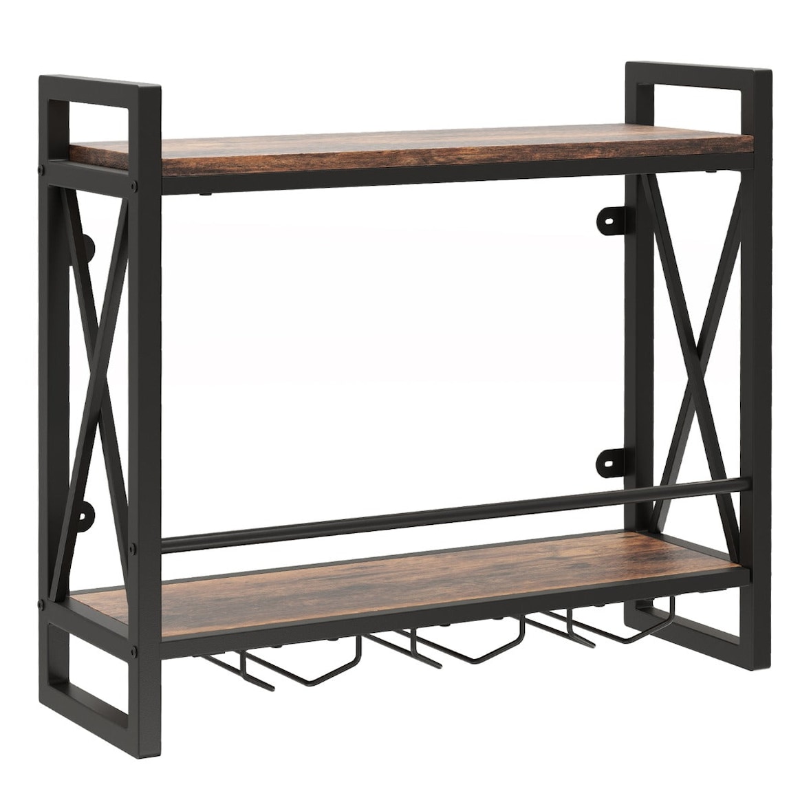 Helloshop26 - Wijnrek voor wandmontage gemaakt van bewerkt hout 60 x 20 x 55 cm veilige opbergruimte voor 12 glazen industriële 20_0017661