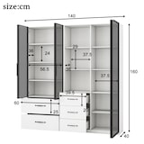 thumbnail of Merax LED Vitrinenschrank 140×40×160 cm, Glasvitrine & Bücherregal, Multifunktionsschrank mit Schubladen, staubdichte Vitrine mit Beleuchtung, weiß