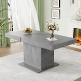 thumbnail of Ausziehbarer Esstisch mit Stauraum 180x80x76 cm Betonoptik Grau, Automatik Teleskopauszug, rechteckig, platzsparend für Essen und Arbeiten