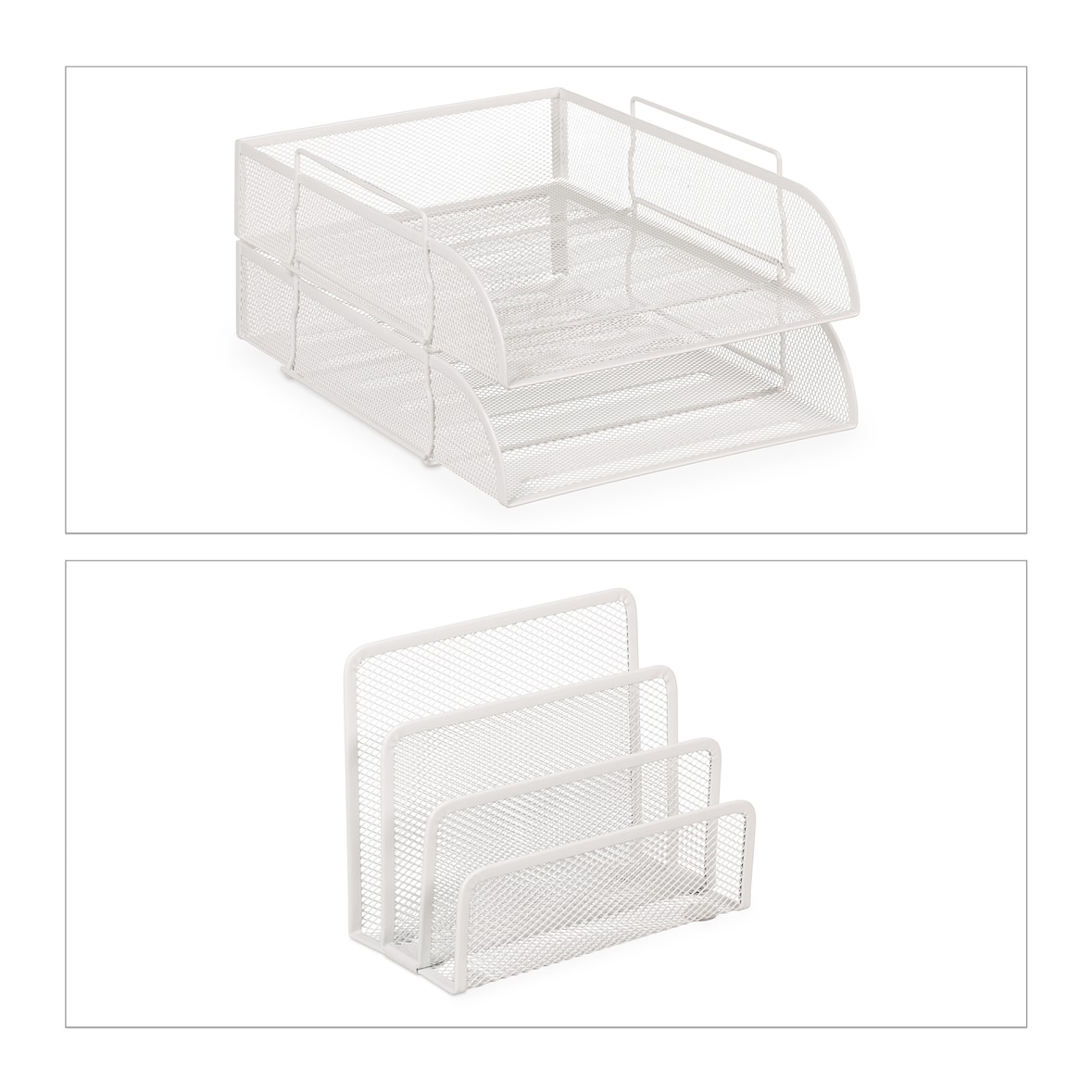 Relaxdays Schreibtisch Organizer Set, 7-tlg., Metall, Ablagefächer, Zettelbox, Brief-, Büroklammer- & Stiftehalter, weiß