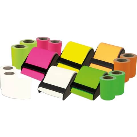 Haftnotiz Rollen im Abroller - neon sortiert 60mm x 10m, nachfüllbar - 15 Stück