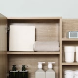 thumbnail of Armário Casa de Banho com Espelho Montado na Parede com 3 Prateleiras Abertas e 1 Porta com Prateleira Interior 60x18x50 cm Natural